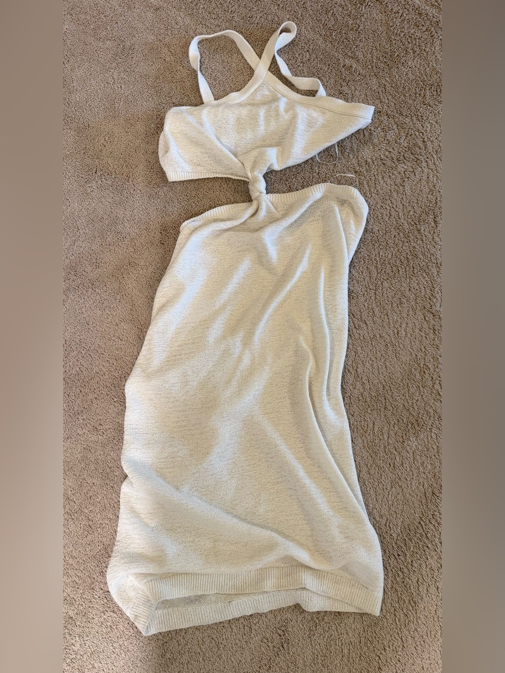 Express Cream Backless Tie-Knot Knit Dress
